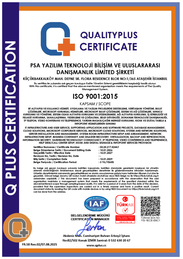 ISO 9001:2015 – Kalite Yönetim Sistemi Sertifikası